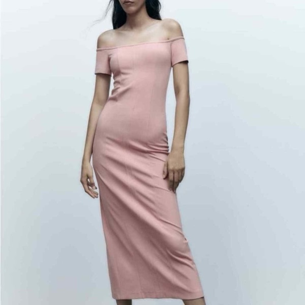 Zara Topstitch Pleated Maxi Dress